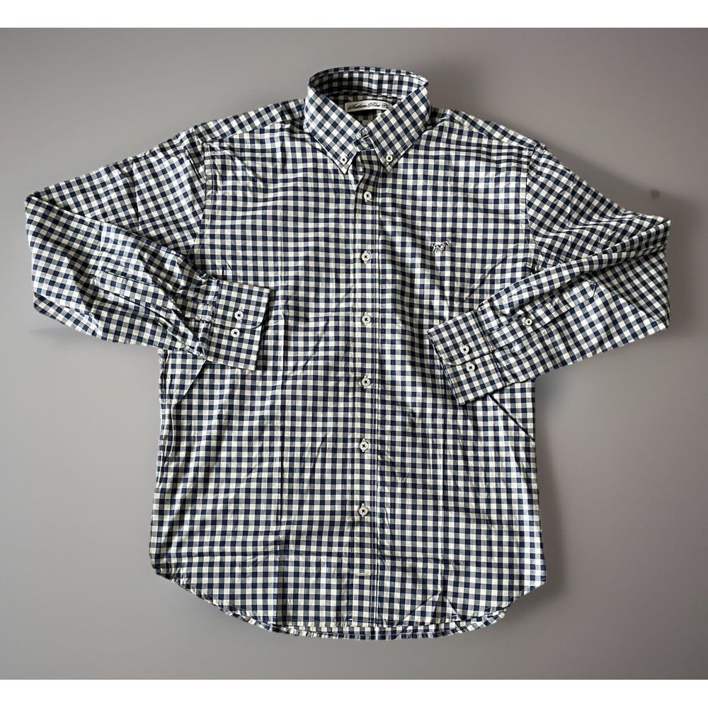 Southern Point Co. Long Sleeve Button Up Shirt Blue White Check Logo Small JBHS